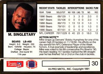 1991 Action Packed #30 Mike Singletary Back
