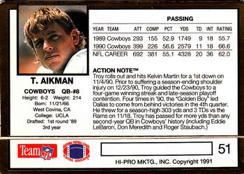 1991 Action Packed #51 Troy Aikman Back
