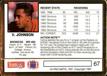 1991 Action Packed #67 Vance Johnson Back