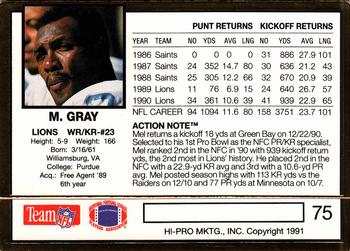1991 Action Packed #75 Mel Gray Back