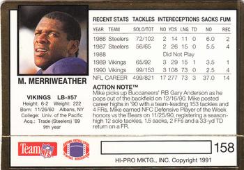 1991 Action Packed #158 Mike Merriweather Back