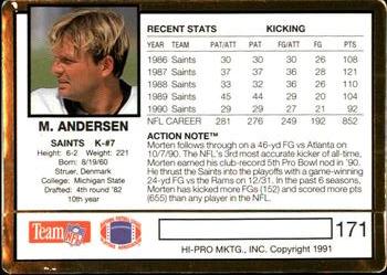 1991 Action Packed #171 Morten Andersen Back