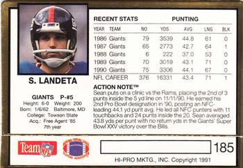 1991 Action Packed #185 Sean Landeta Back