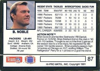1991 Action Packed #87 Brian Noble Back