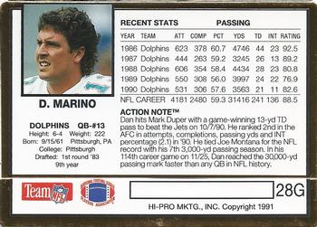 1991 Action Packed - 24K Gold #28G Dan Marino Back
