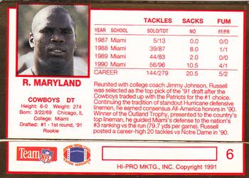 1991 Action Packed Rookie/Update #6 Russell Maryland Back