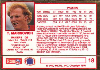 1991 Action Packed Rookie/Update #18 Todd Marinovich Back