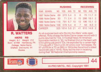1991 Action Packed Rookie/Update #44 Ricky Watters Back