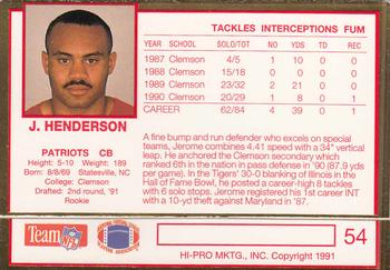 1991 Action Packed Rookie/Update #54 Jerome Henderson Back