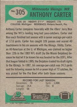 1991 Bowman #305 Anthony Carter Back
