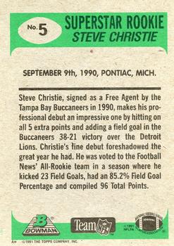 1991 Bowman #5 Steve Christie Back