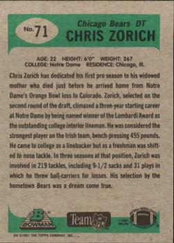 1991 Bowman #71 Chris Zorich Back