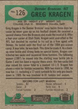 1991 Bowman #126 Greg Kragen Back