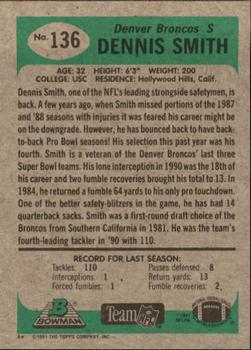 1991 Bowman #136 Dennis Smith Back