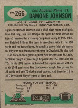 1991 Bowman #266 Damone Johnson Back
