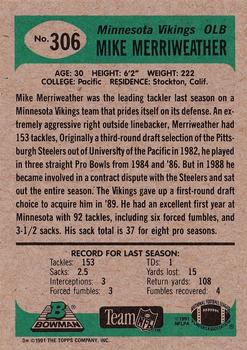 1991 Bowman #306 Mike Merriweather Back