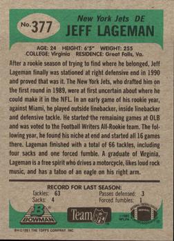 1991 Bowman #377 Jeff Lageman Back
