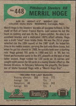 1991 Bowman #448 Merril Hoge Back