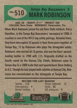 1991 Bowman #510 Mark Robinson Back