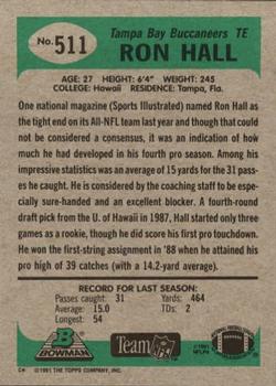 1991 Bowman #511 Ron Hall Back