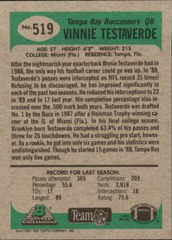 1991 Bowman #519 Vinny Testaverde Back