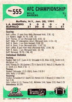 1991 Bowman #555 Road to Super Bowl XXV: Bills vs. Raiders Back
