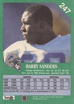 1991 Fleer #247 Barry Sanders Back