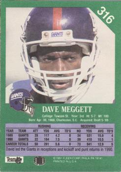 1991 Fleer #316 Dave Meggett Back