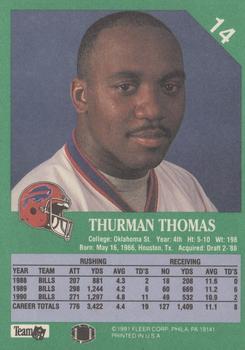 1991 Fleer #14 Thurman Thomas Back