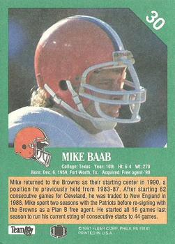 1991 Fleer #30 Mike Baab Back