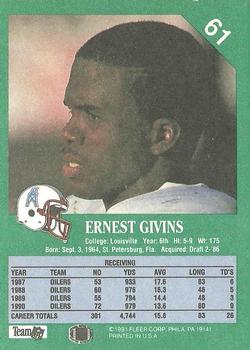 1991 Fleer #61 Ernest Givins Back