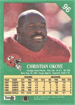 1991 Fleer #96 Christian Okoye Back