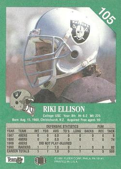 1991 Fleer #105 Riki Ellison Back