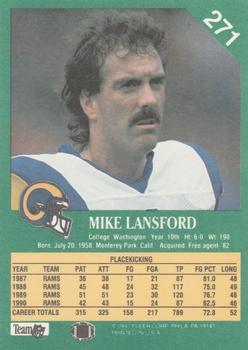 1991 Fleer #271 Mike Lansford Back