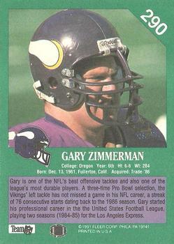 1991 Fleer #290 Gary Zimmerman Back