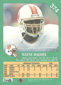 1991 Fleer #374 Wayne Haddix Back