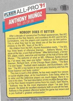 1991 Fleer - All-Pro '91 #25 Anthony Muñoz Back