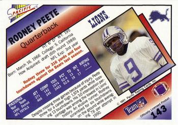1991 Pacific #143 Rodney Peete Back