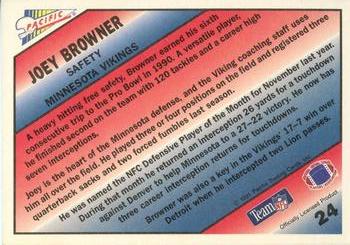 1991 Pacific - Pacific Picks the Pros Silver #24 Joey Browner Back