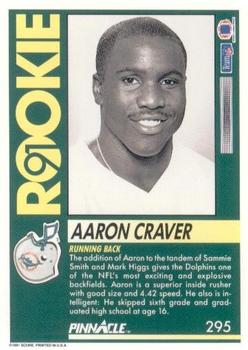 1991 Pinnacle #295 Aaron Craver Back