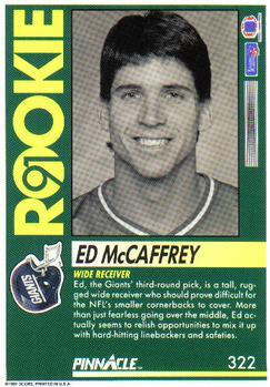 1991 Pinnacle #322 Ed McCaffrey Back