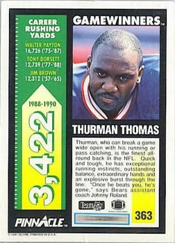 1991 Pinnacle #363 Thurman Thomas Back