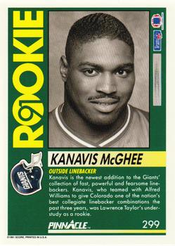 1991 Pinnacle #299 Kanavis McGhee Back