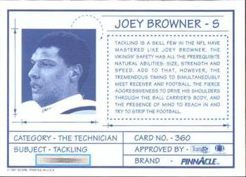 1991 Pinnacle #360 Joey Browner Back