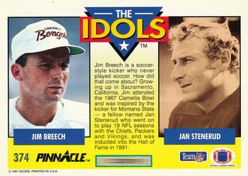 1991 Pinnacle #374 Jim Breech / Jan Stenerud Back