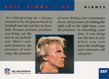 1991 Pro Line Portraits #227 Phil Simms Back