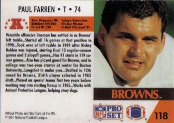 1991 Pro Set #118 Paul Farren Back