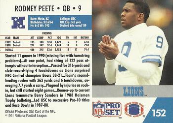 1991 Pro Set #152 Rodney Peete Back
