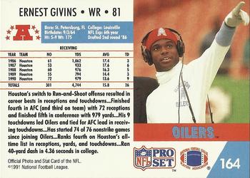 1991 Pro Set #164 Ernest Givins Back