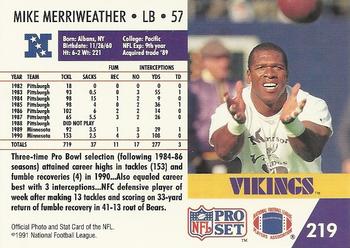 1991 Pro Set #219 Mike Merriweather Back